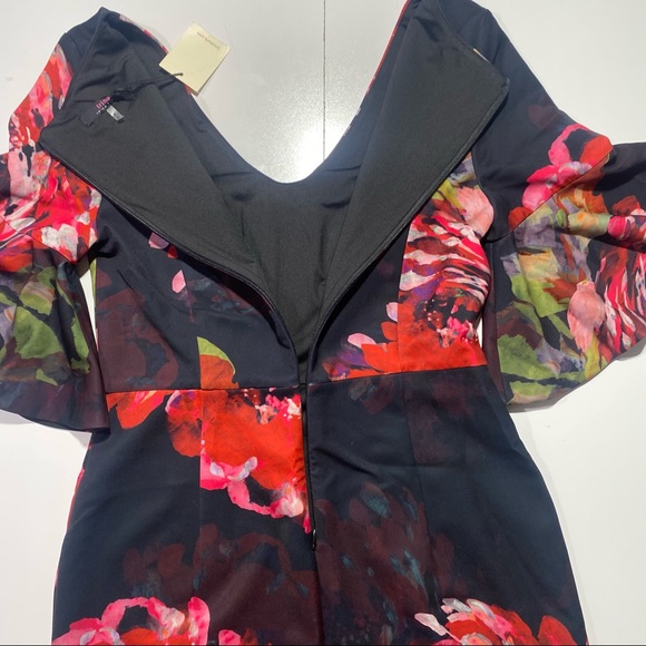 Trina Turk Black & Red Trousdale Floral Float V-neck Ruffles Sleeve Dress NWT 4 - Picture 6 of 16